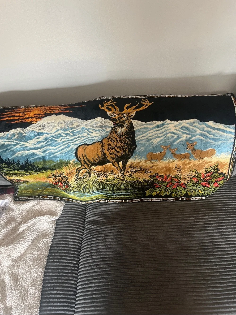 Scenic Deer Tapestry Throw Blanket - Multicolor Nature Scene